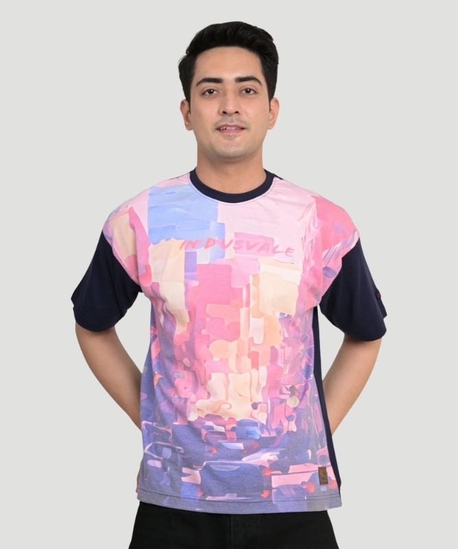 Men's Black Graphic Print Half Sleeves Oversized Fit T-Shirt