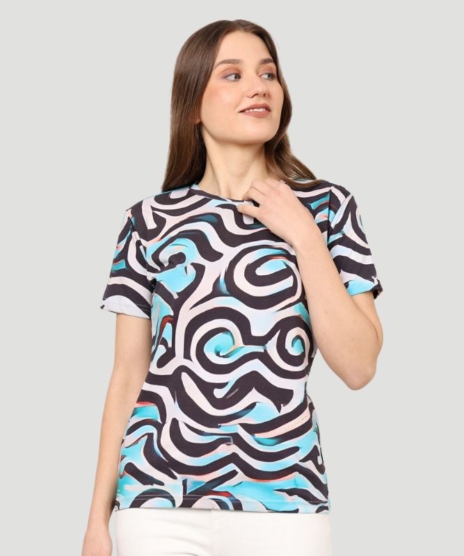 Women's Multicolor Graphic Print Half Sleeves Regular Fit T-Shirt