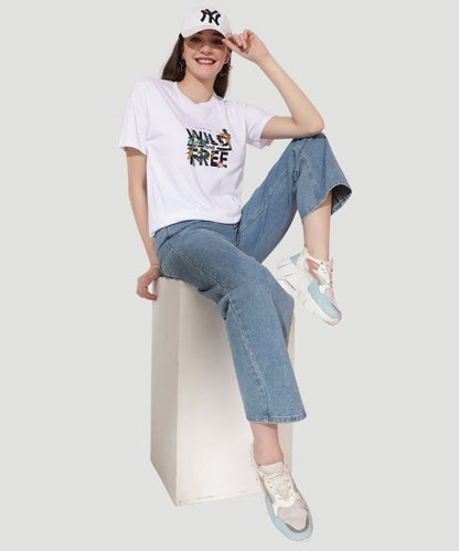 Women's White Graphic Print Half Sleeves Regular Fit T-Shirt