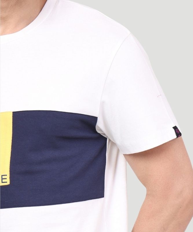 Men's White Colourblock Half Sleeves Regular Fit T-Shirt