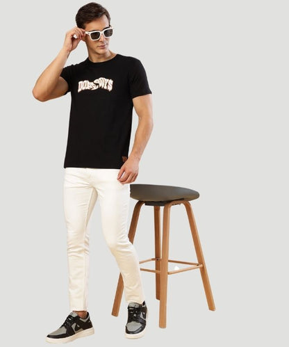 Men's Black Typography Half Sleeves Regular Fit T-Shirt