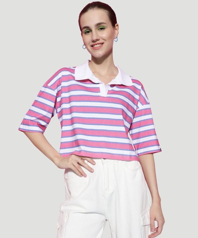 Women's Multicolor Striped Half Sleeves Loose Fit Top