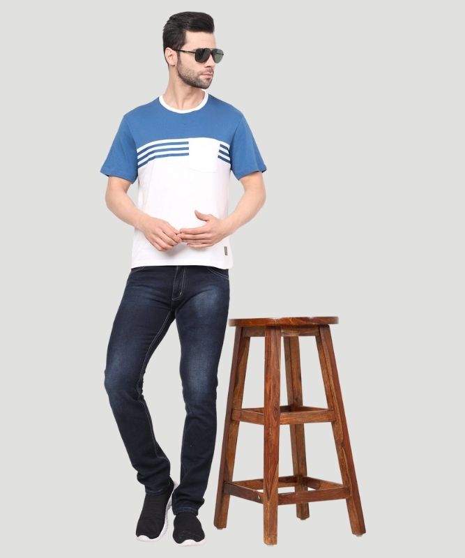Men's White Colorblock Half Sleeves Regular Fit T-Shirt