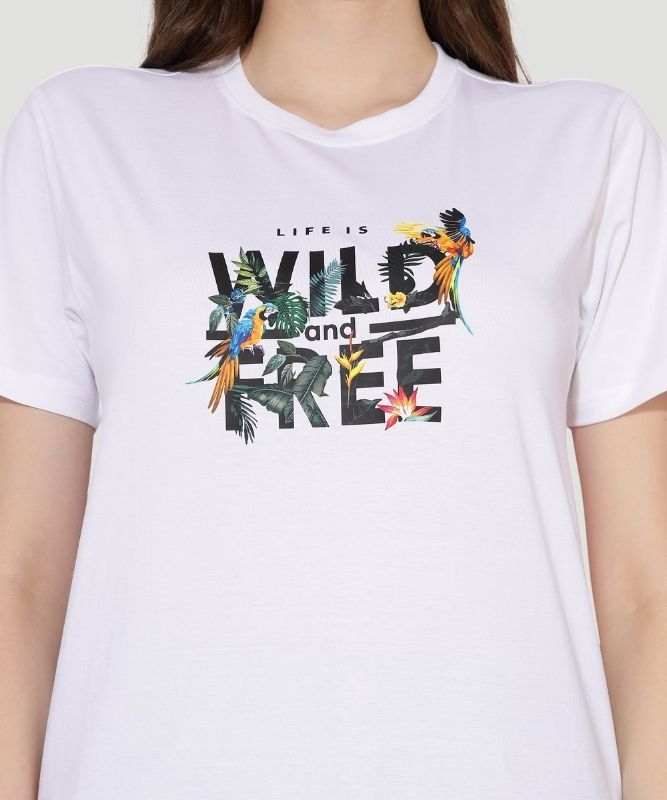 Women's White Graphic Print Half Sleeves Regular Fit T-Shirt