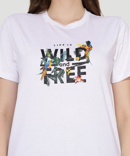 Women's White Graphic Print Half Sleeves Regular Fit T-Shirt