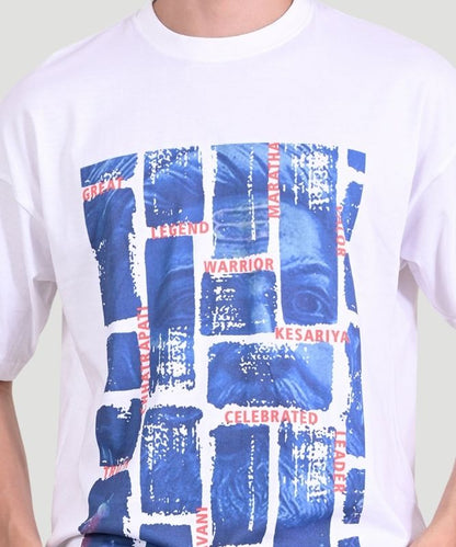 Men's White Graphic Print Half Sleeves Oversized Fit T-Shirt