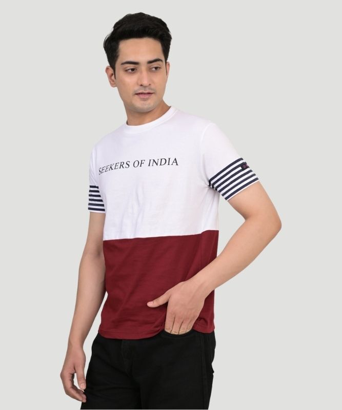 Men Colorblock Crew Neck Pure Cotton Multicolor T-Shirt