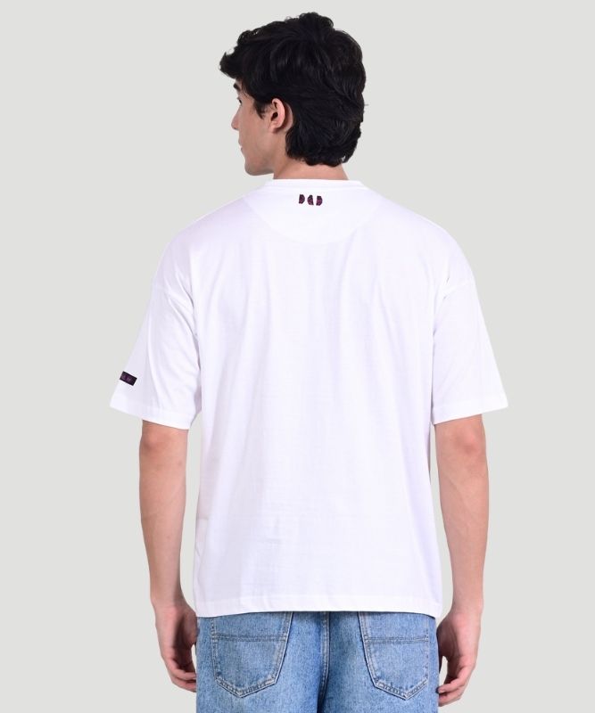 Men's White Graphic Print Half Sleeves Oversized Fit T-Shirt