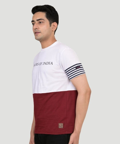 Men Colorblock Crew Neck Pure Cotton Multicolor T-Shirt