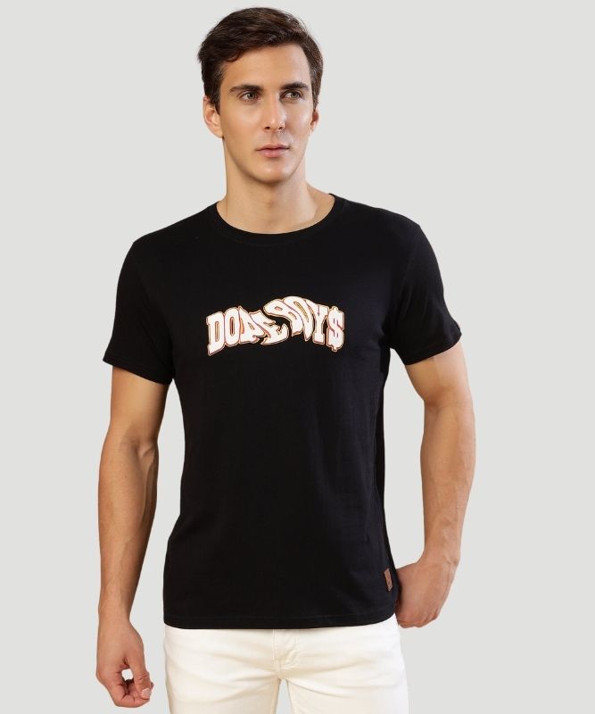Men's Black Typography Half Sleeves Regular Fit T-Shirt