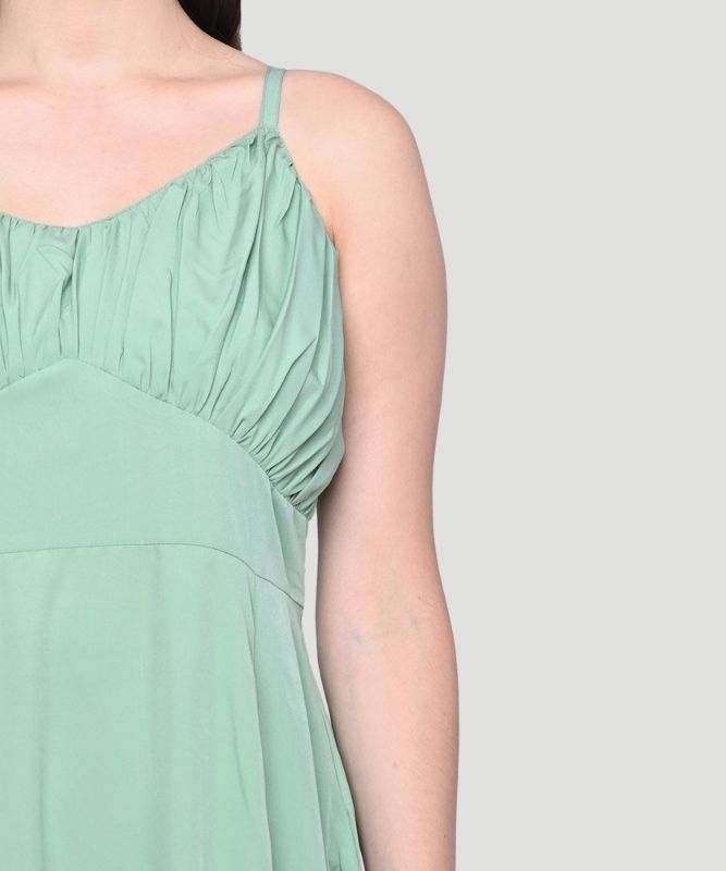 Women's Green Solid Regular Fit A-line Midi Dress