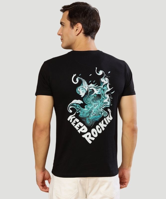 Men's Black Graphic Print Half Sleeves Regular Fit T-Shirt