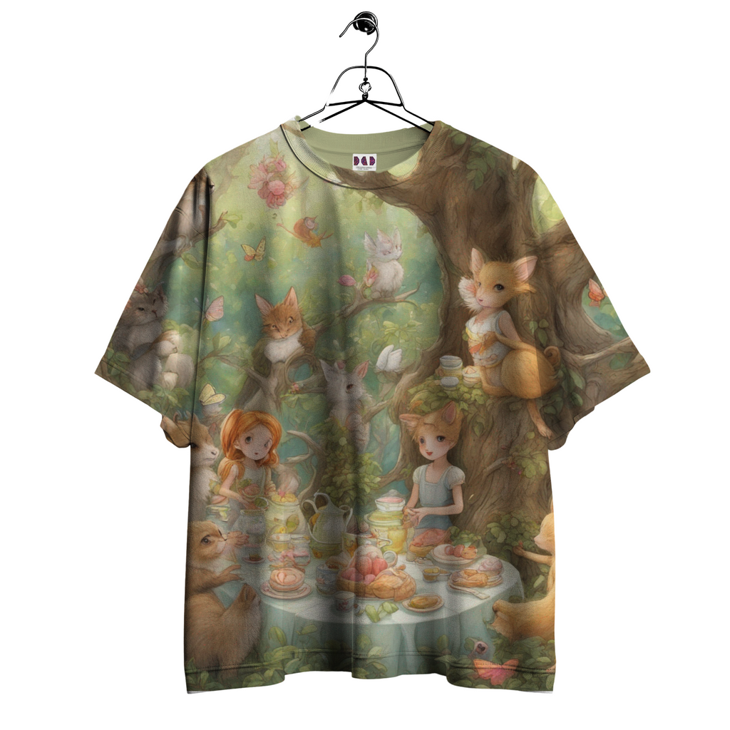 AI Imagined Oversize Nature's Tea Party Graphic T-Shirt