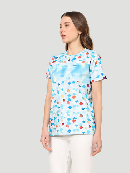 Indusvale Women's Blue Graphic Print Half Sleeves Regular Fit T-Shirt