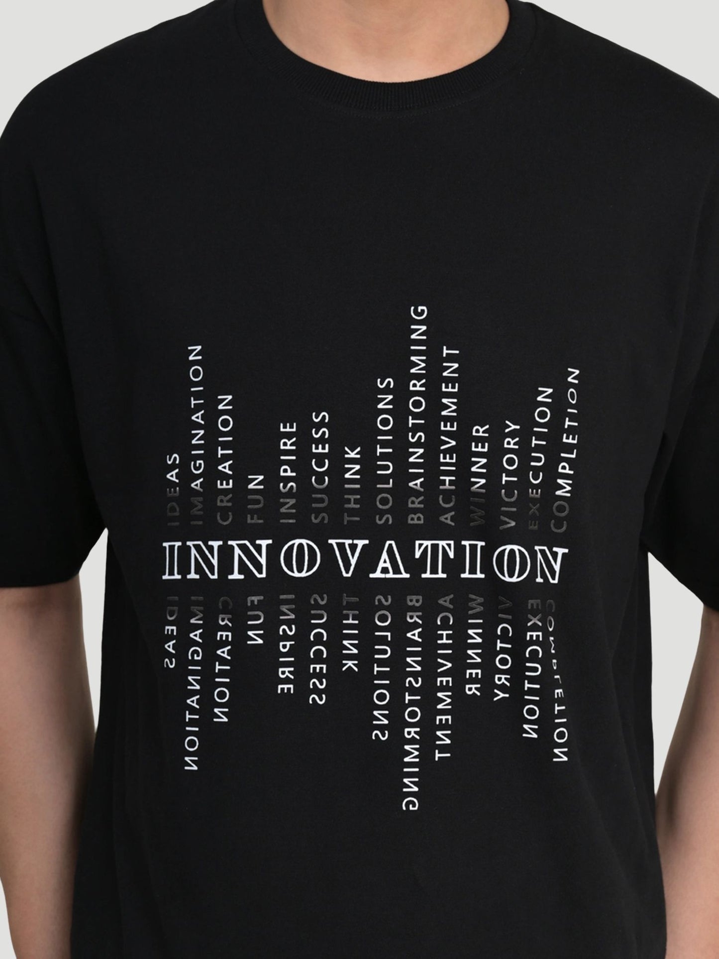 Men's Typography Round Neck Pure Cotton Oversize Black T-shirt