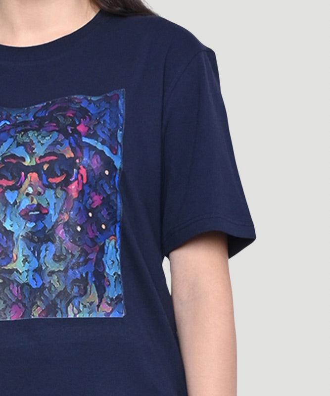 Women's Blue Grpahic Print Half Sleeves Regular Fit T-Shirt