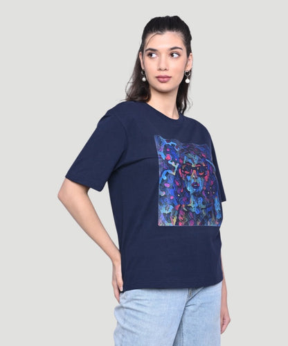 Women's Blue Grpahic Print Half Sleeves Regular Fit T-Shirt